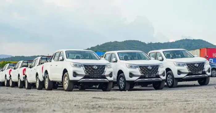 Dongfeng pickups lined up for export shipment